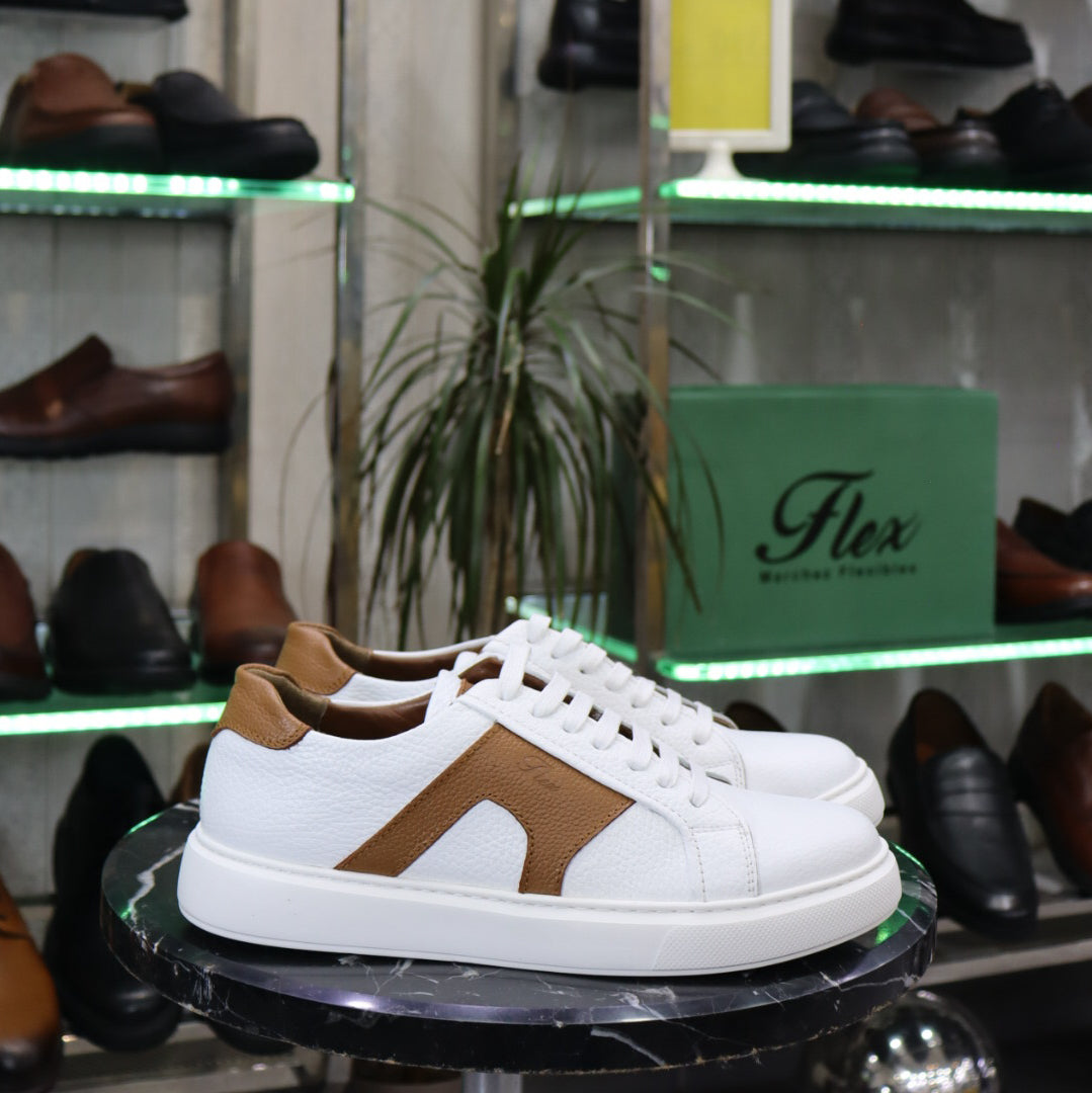 Basket En Cuir Blanc Marron - Mael