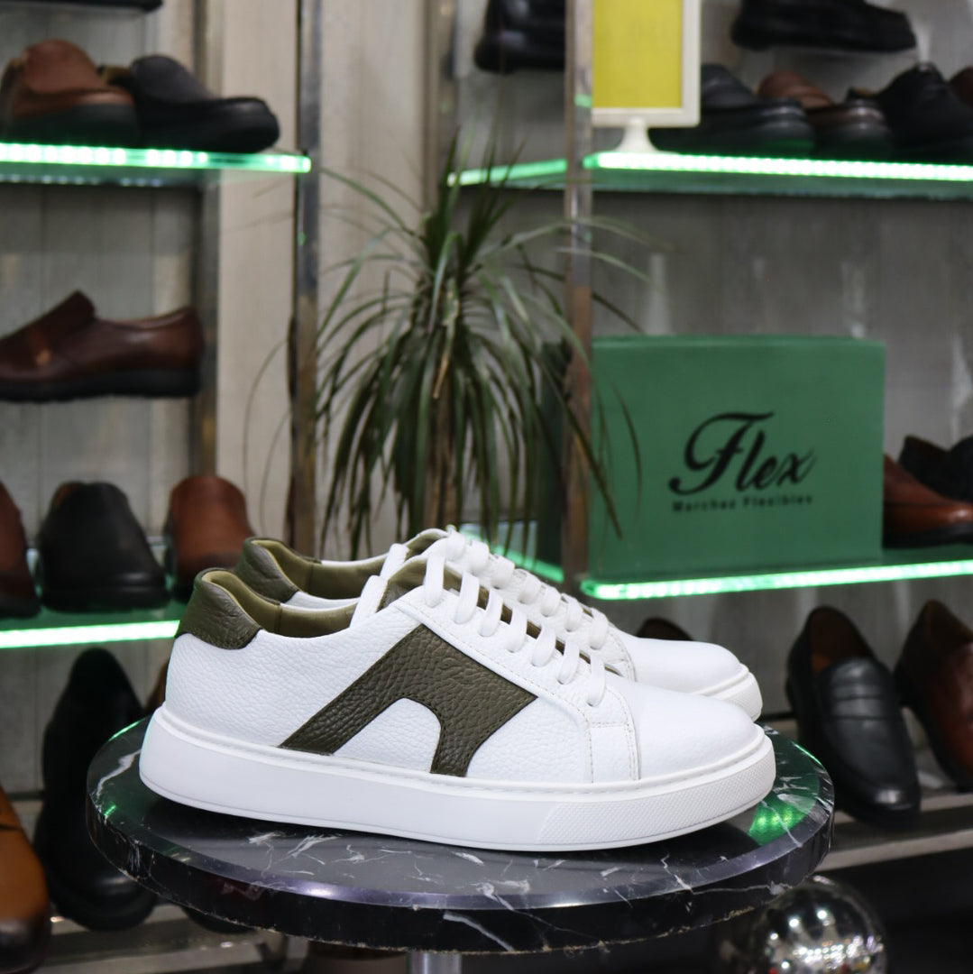 Basket En Cuir Blanc Vert - Mael
