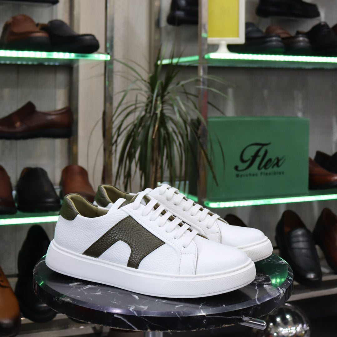 Basket En Cuir Blanc Vert - Mael