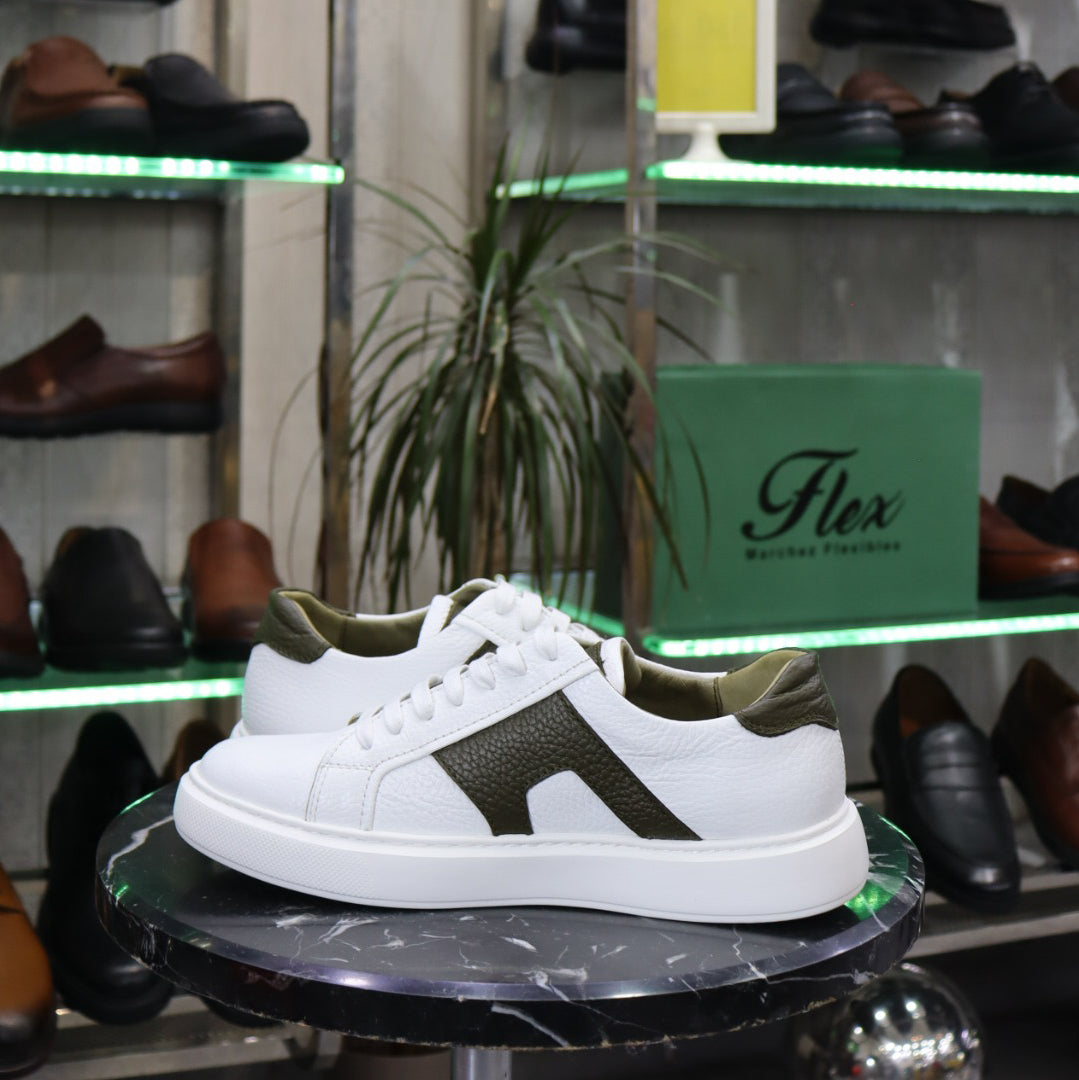Basket En Cuir Blanc Vert - Mael
