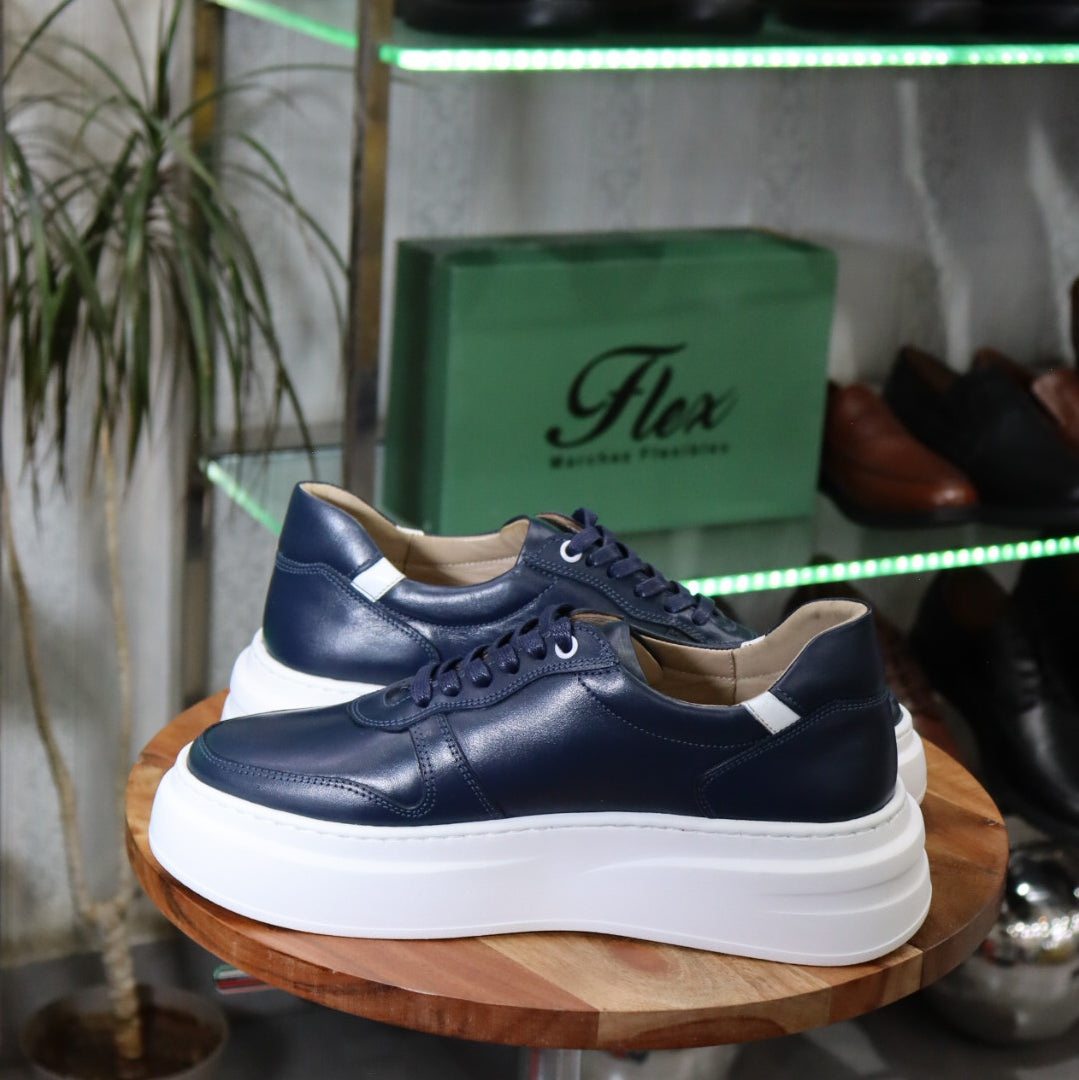 Basket En Cuir Bleu - Armand