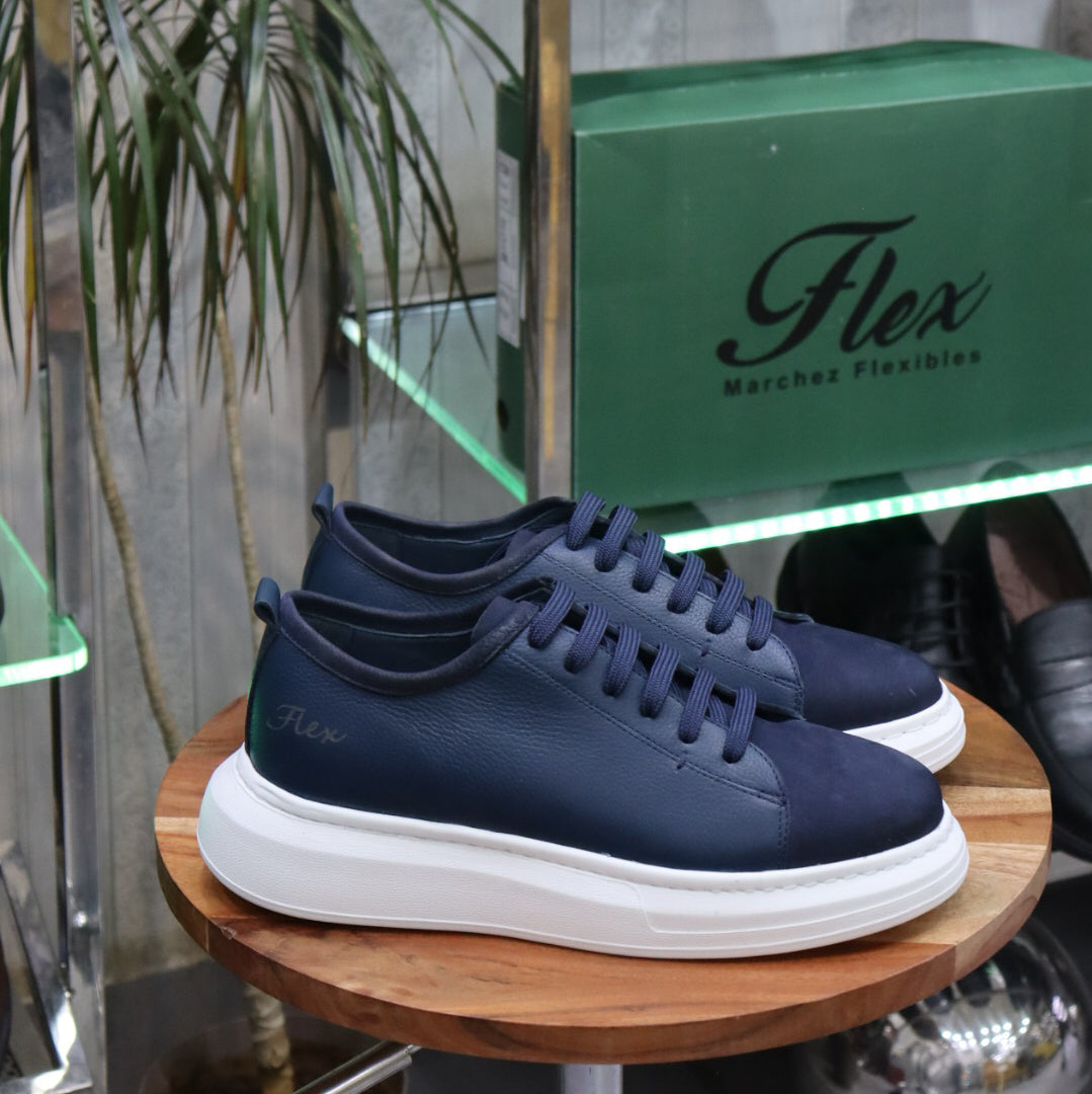 Basket En Cuir Bleu - Leta