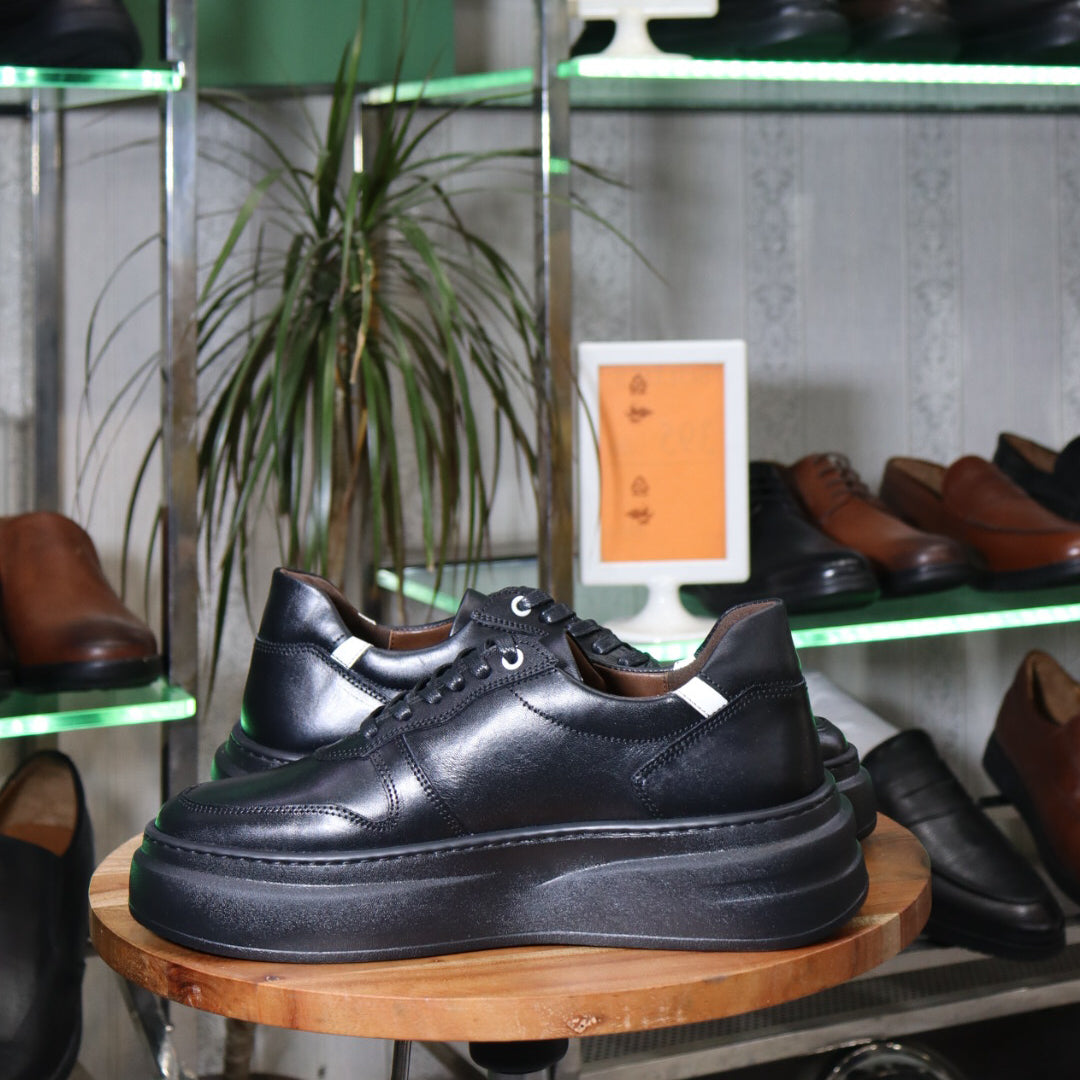 Basket En Cuir Noir - Hirman Poue Homme