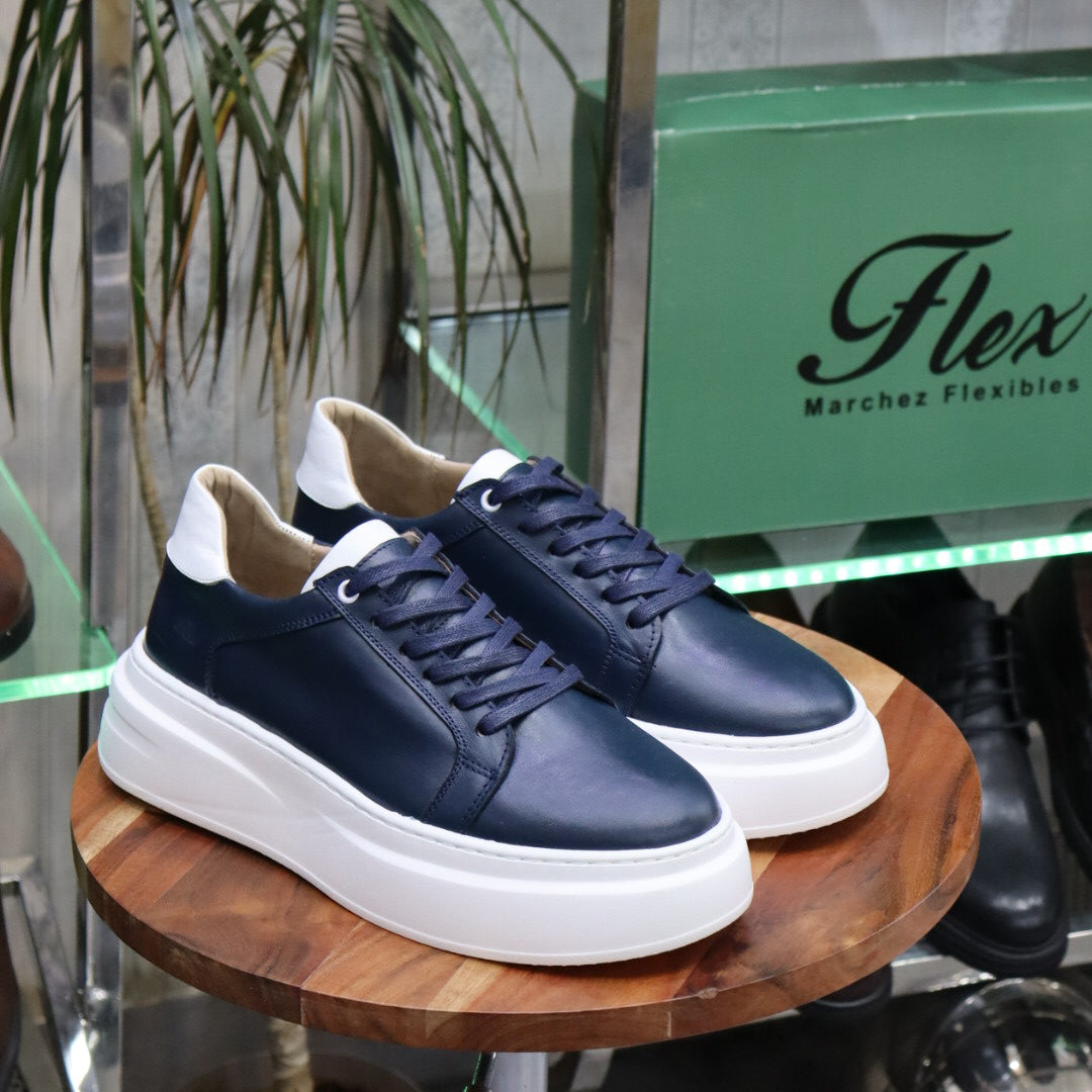 Basket en Cuir Bleu Louisy