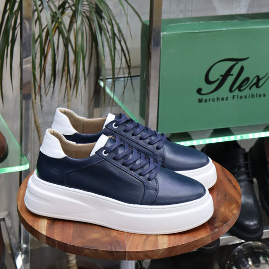 Basket en Cuir Bleu Louisy