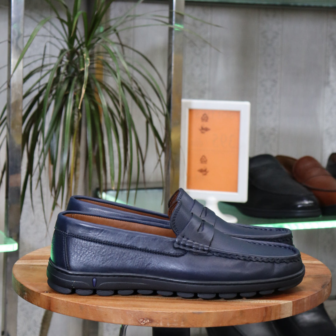 Mocassins En Cuir Bleu - Penny
