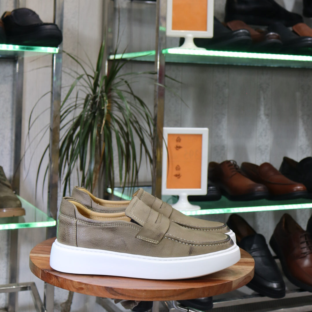 Mocassin En Cuir Beige- Decontractes Semelle EVA