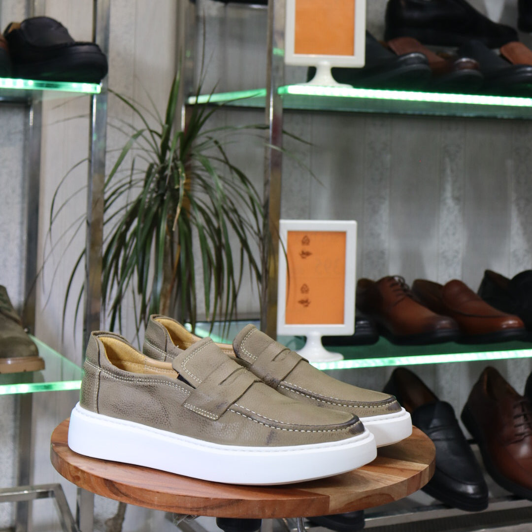 Mocassin En Cuir Beige- Decontractes Semelle EVA