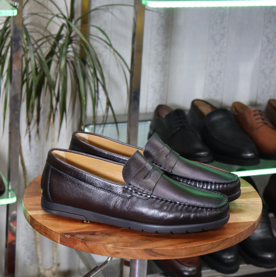 Mocassin en Cuir Véritable Marron - Renato