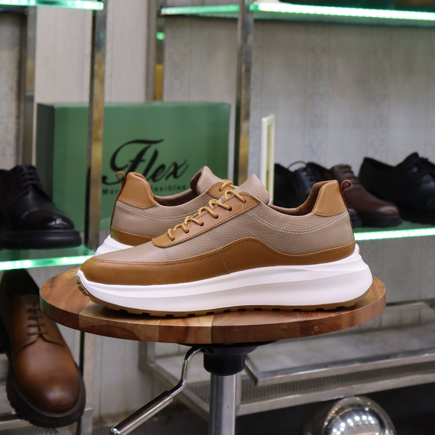 Basket En Cuir Camel & Beige - Ouazzane