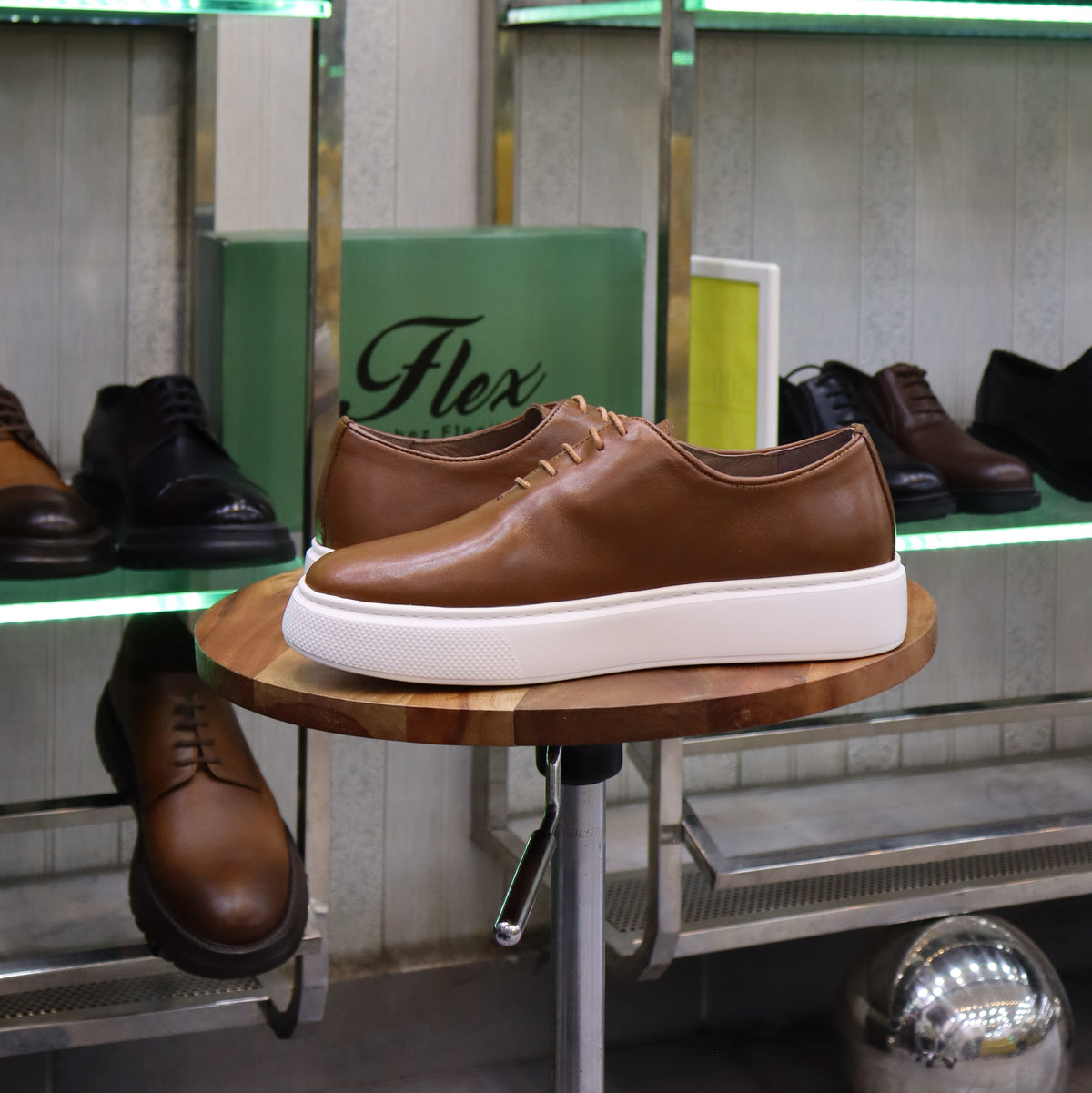 Basket En Cuir Oxford Cuir Tabac - Fask