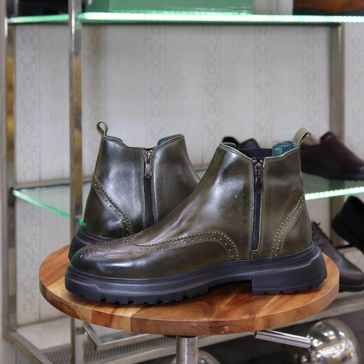 Bottine en Cuir Vert Hommes – Demnate