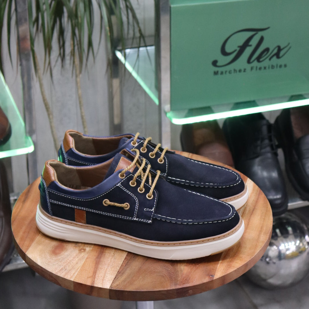 Mocassin en Cuir Bleu Nubuck Sesame