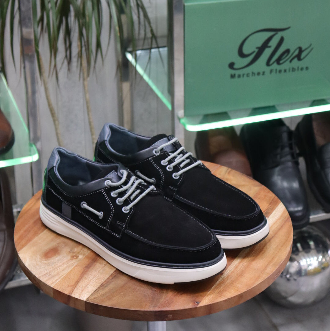 Mocassin en Cuir Noir Nubuck Sesame