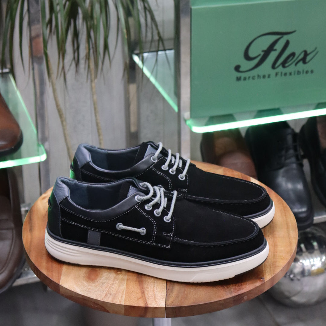 Mocassin en Cuir Noir Nubuck Sesame