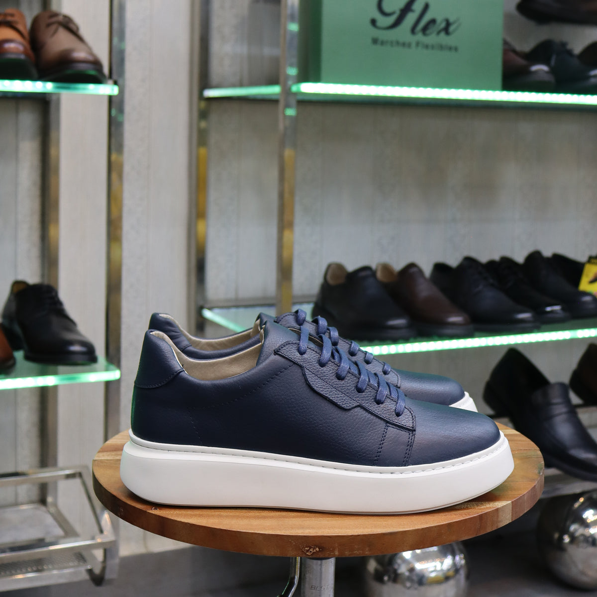 Basket  En Cuir Bleu - Lara