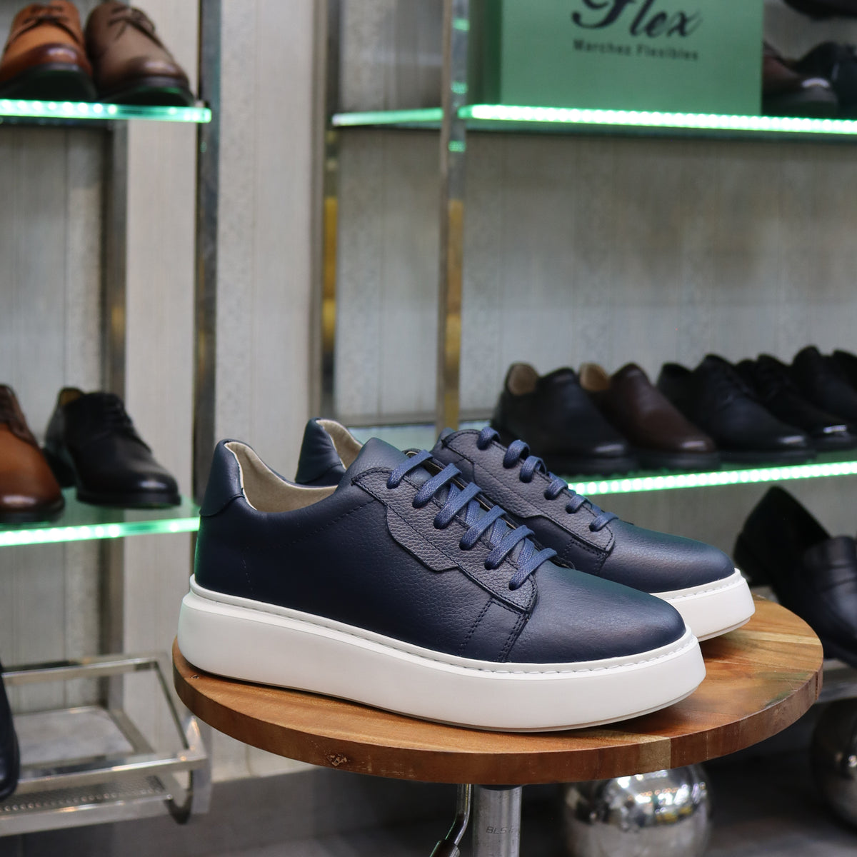 Basket  En Cuir Bleu - Lara
