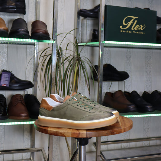 Basket  En Cuir Vert  -  Tadla