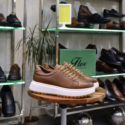 Basket  En Cuir Tabac -Zeggane