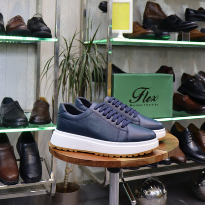 Basket  En Cuir Bleu -Zeggane