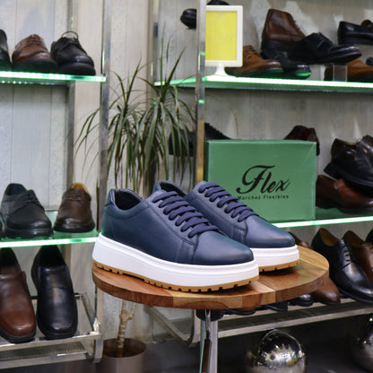 Basket  En Cuir Bleu -Zeggane