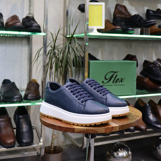 Basket  En Cuir Bleu -Zeggane