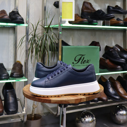 Basket  En Cuir Bleu -Zeggane