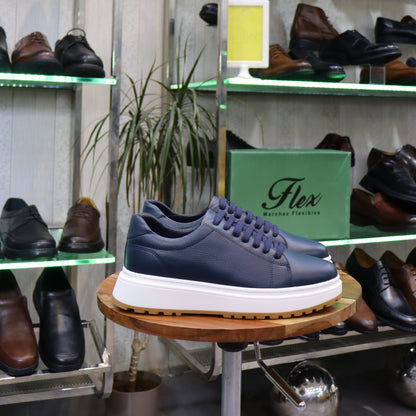 Basket  En Cuir Bleu -Zeggane