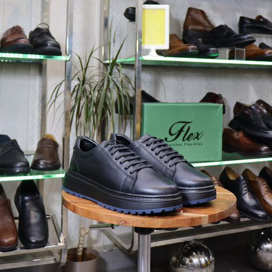 Basket  En Cuir Noir -Zeggane