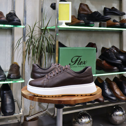 Basket  En Cuir Marron -Zeggane