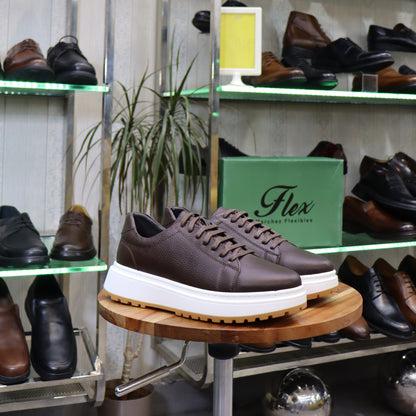 Basket  En Cuir Marron -Zeggane