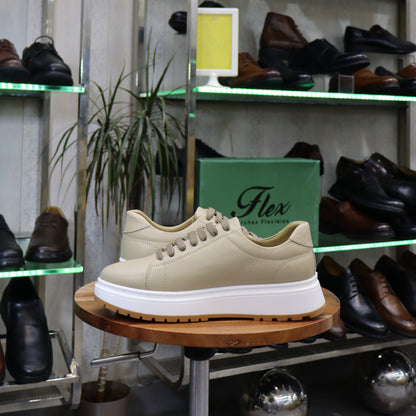 Basket  En Cuir Beige -Zeggane