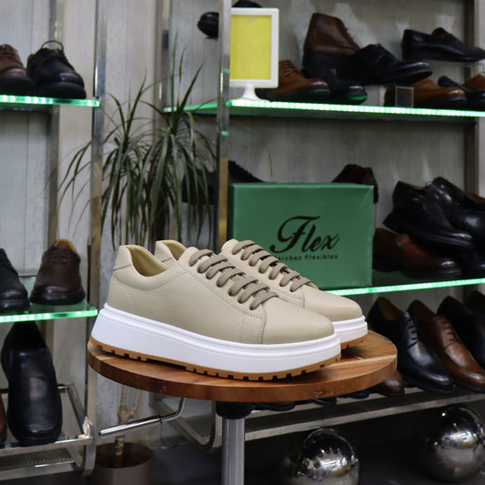 Basket  En Cuir Beige -Zeggane