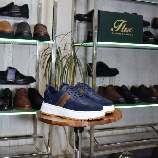 Basket  En Cuir Bleu  -  Azghar