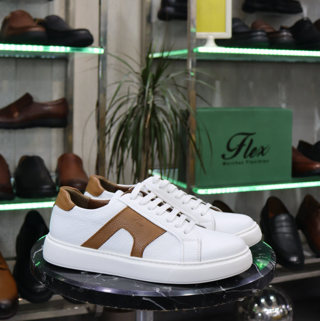 Basket  En Cuir Blanc  Marron -  Mael
