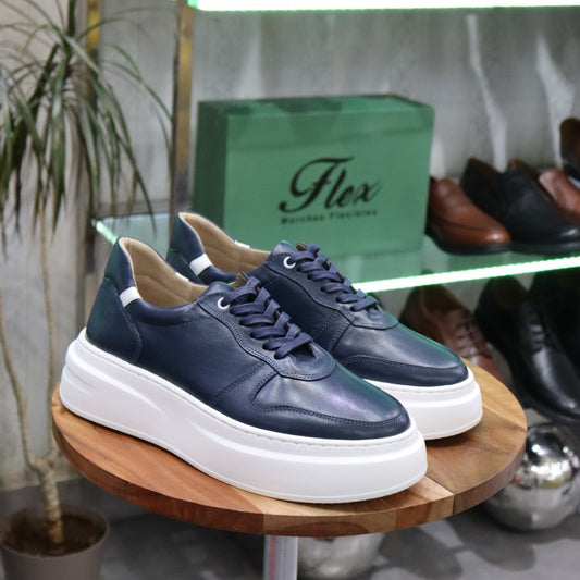 Basket  En Cuir Bleu -  Armand