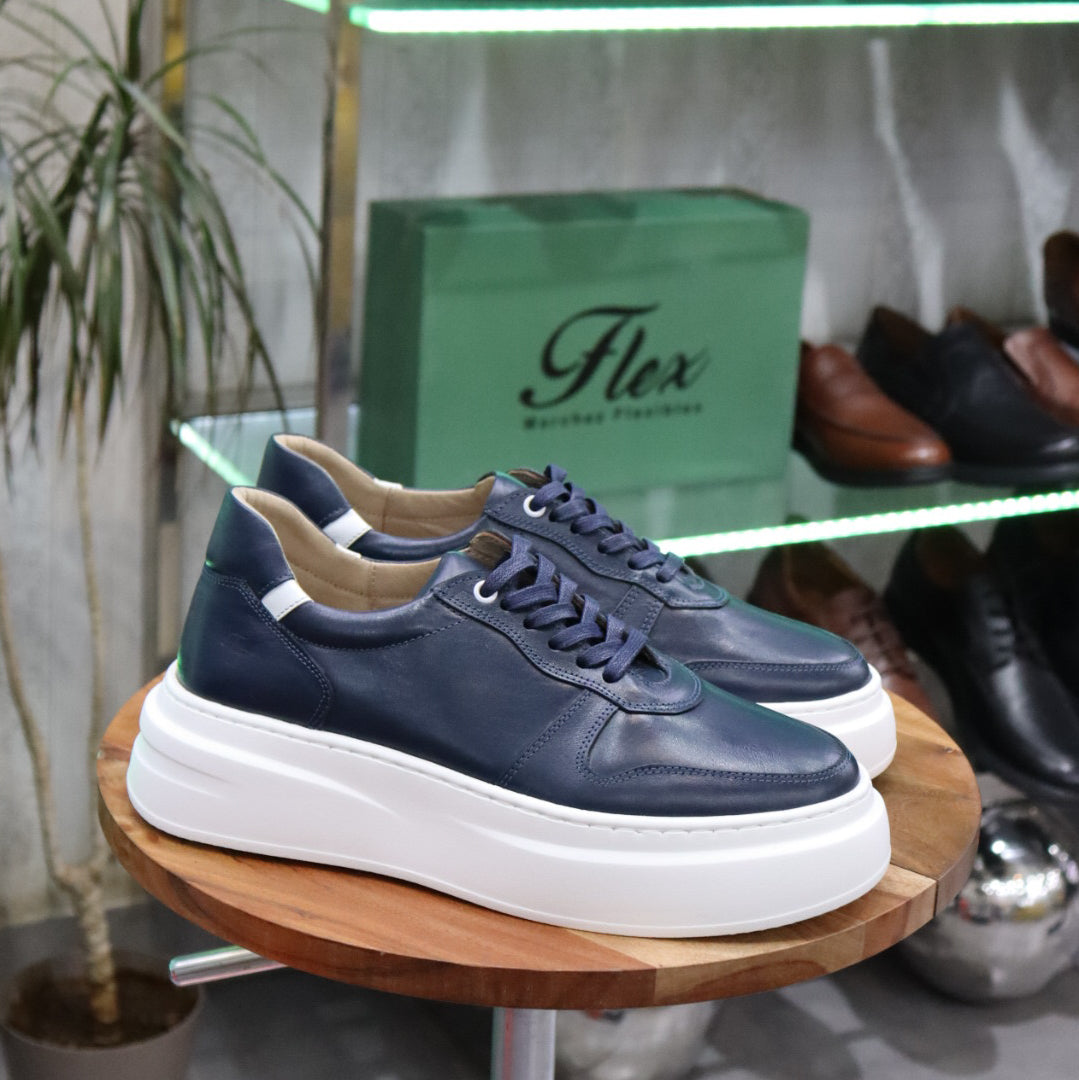 Basket  En Cuir Bleu -  Armand