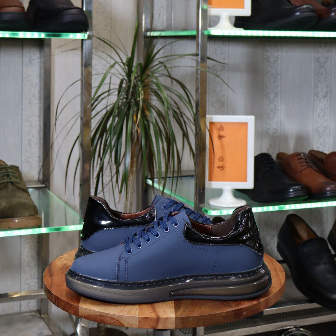 Basket  En Cuir Bleu -  Lellie