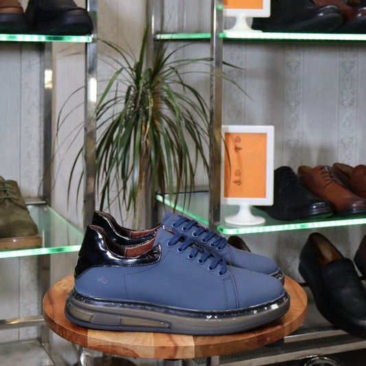 Basket  En Cuir Bleu -  Lellie