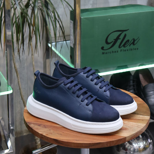 Basket  En Cuir Bleu - Leta
