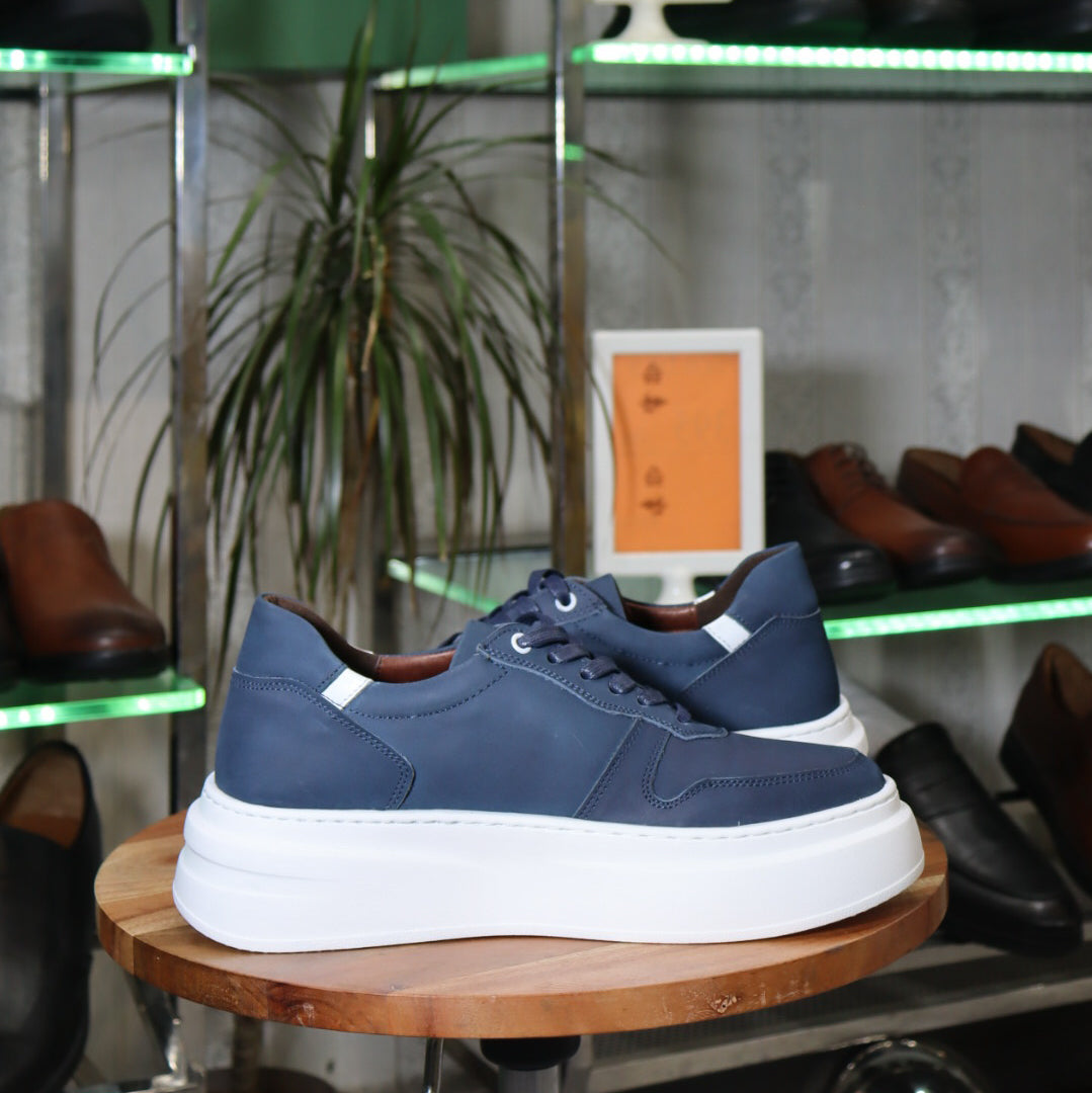 Basket_En_Cuir_Blue_-_Hirman Pour Homme