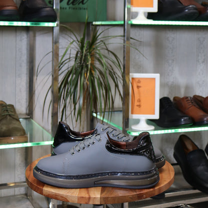 Basket  En Cuir Gris -  Lellie