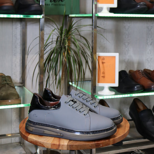 Basket  En Cuir Gris -  Lellie