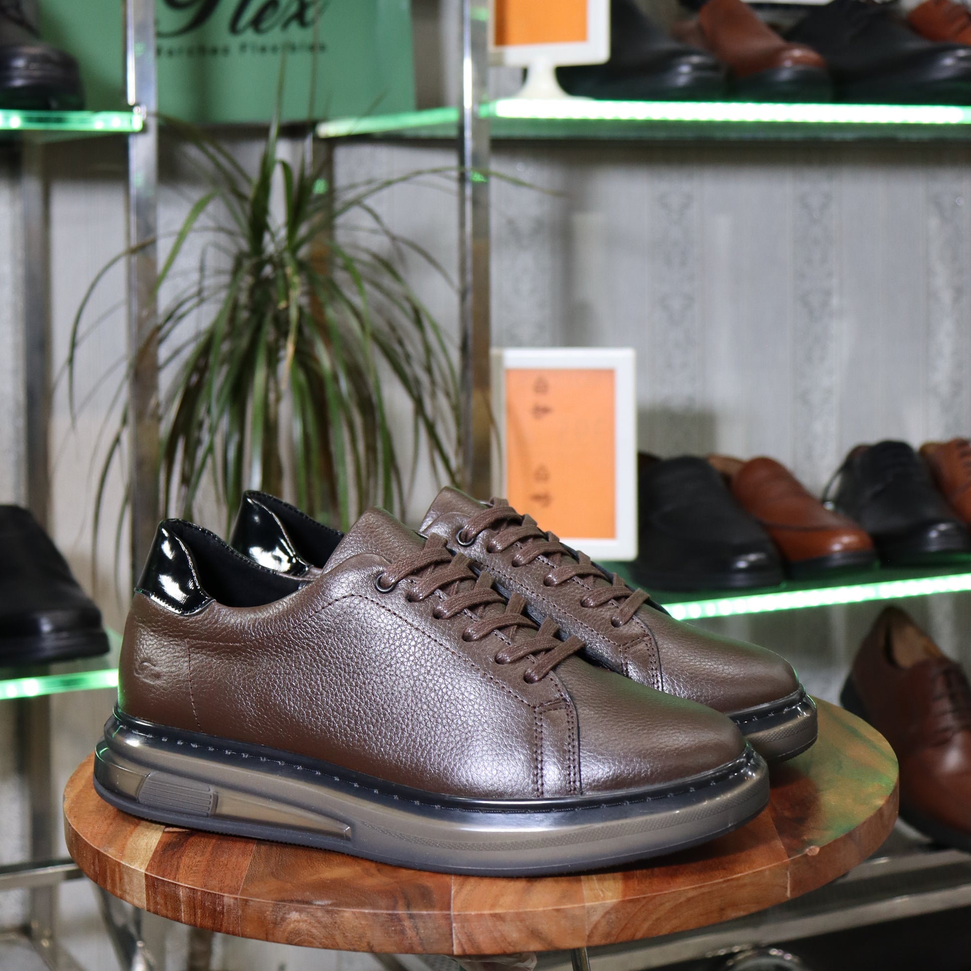 Basket Herman  En Cuir Maroon