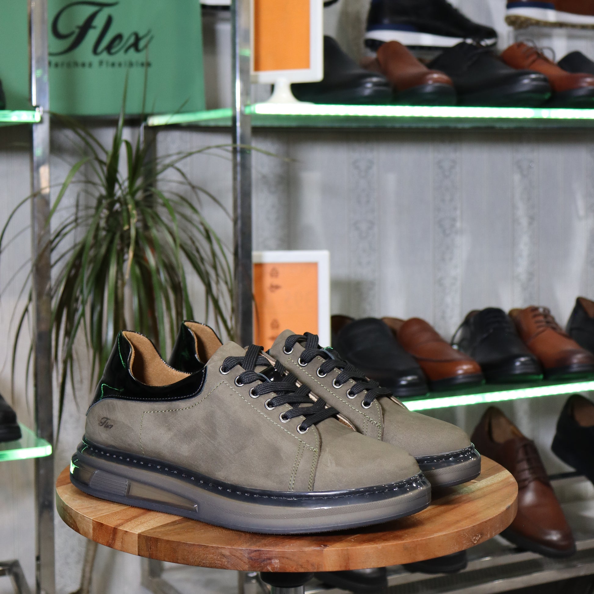Basket Herman  En Cuir Vert