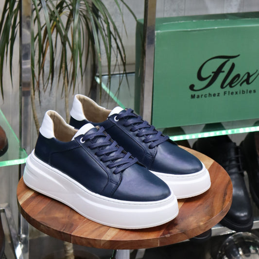 Basket en Cuir Bleu Louisy
