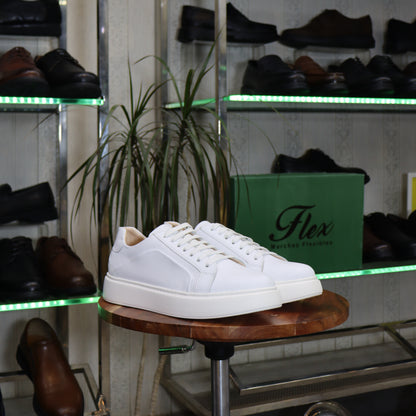 Basket en cuir blanc homme avec panneau perforé et semelle épaisse - Flexshoes