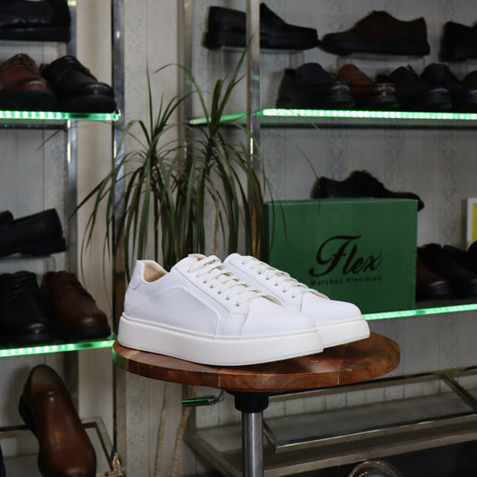 Basket en cuir blanc homme avec panneau perforé et semelle épaisse - Flexshoes