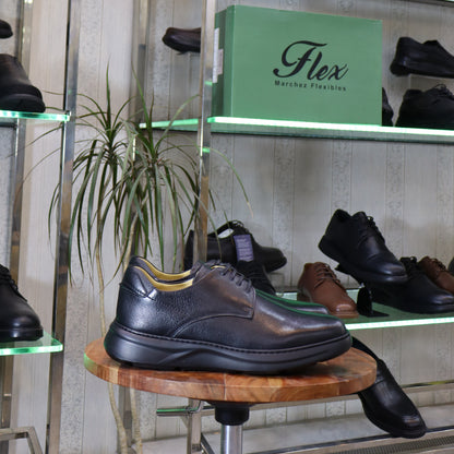 Derby à lacets en cuir noir pour homme, semelle épaisse - Flexshoes