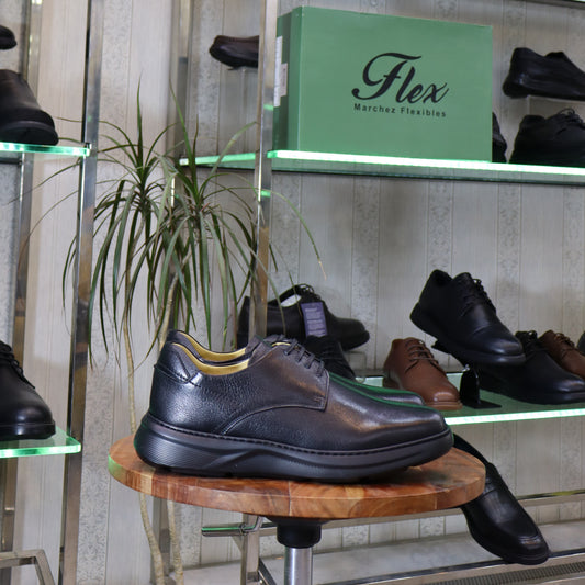 Derby à lacets en cuir noir pour homme, semelle épaisse - Flexshoes